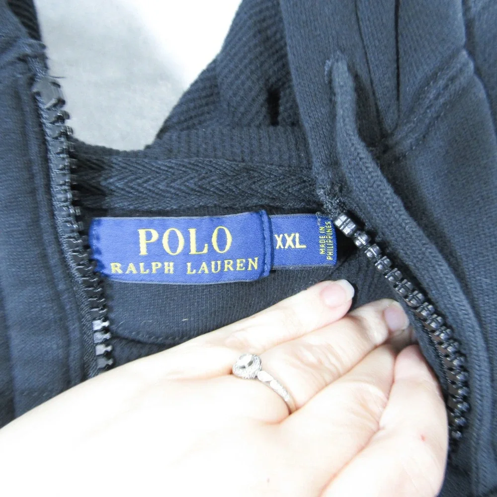 Polo Ralph Lauren Mens XXL Black Hooded Puffer Vest Full Zip Cotton Blend Pony